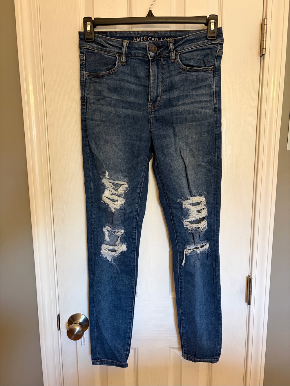 American Eagle Outfitters High-Rise Ripped Skinny Jeans - Dark Blue